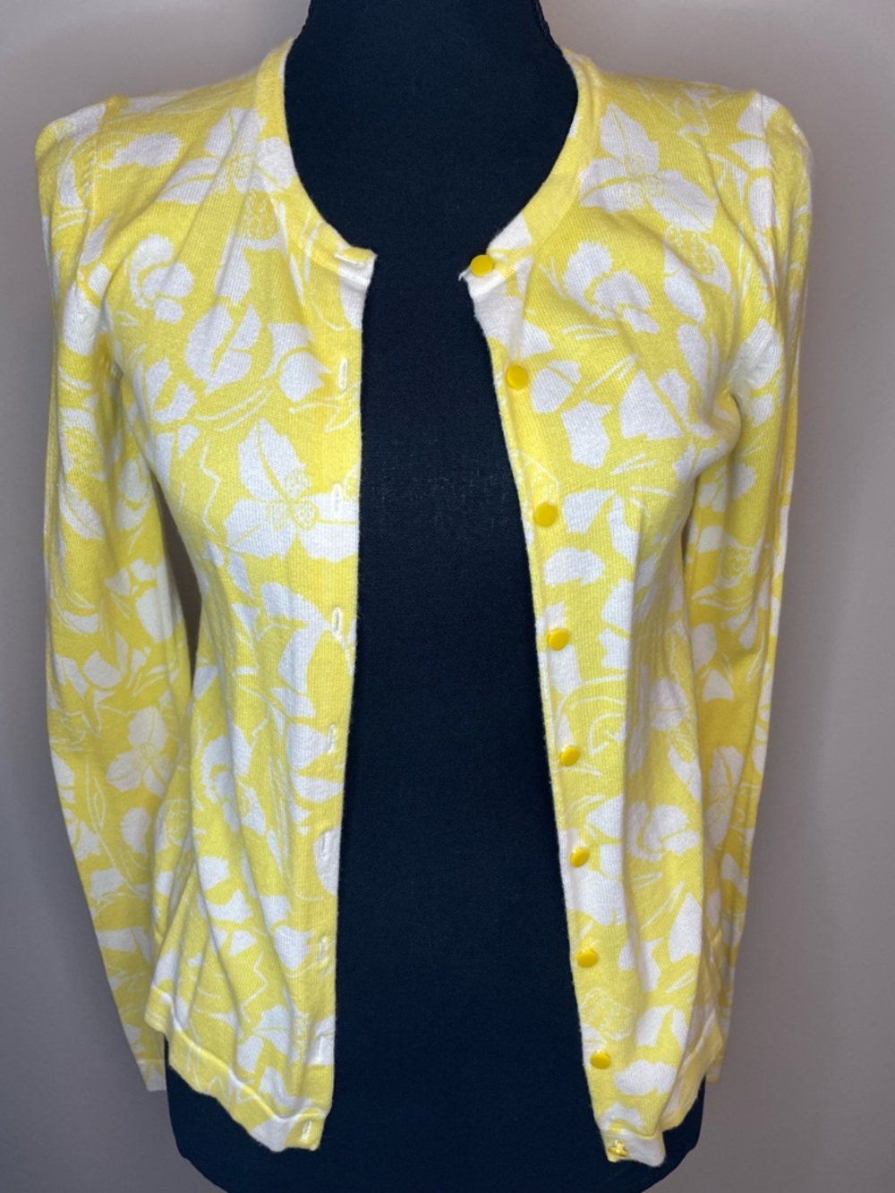 Old Navy Yellow and White Floral Crewneck Cardigan